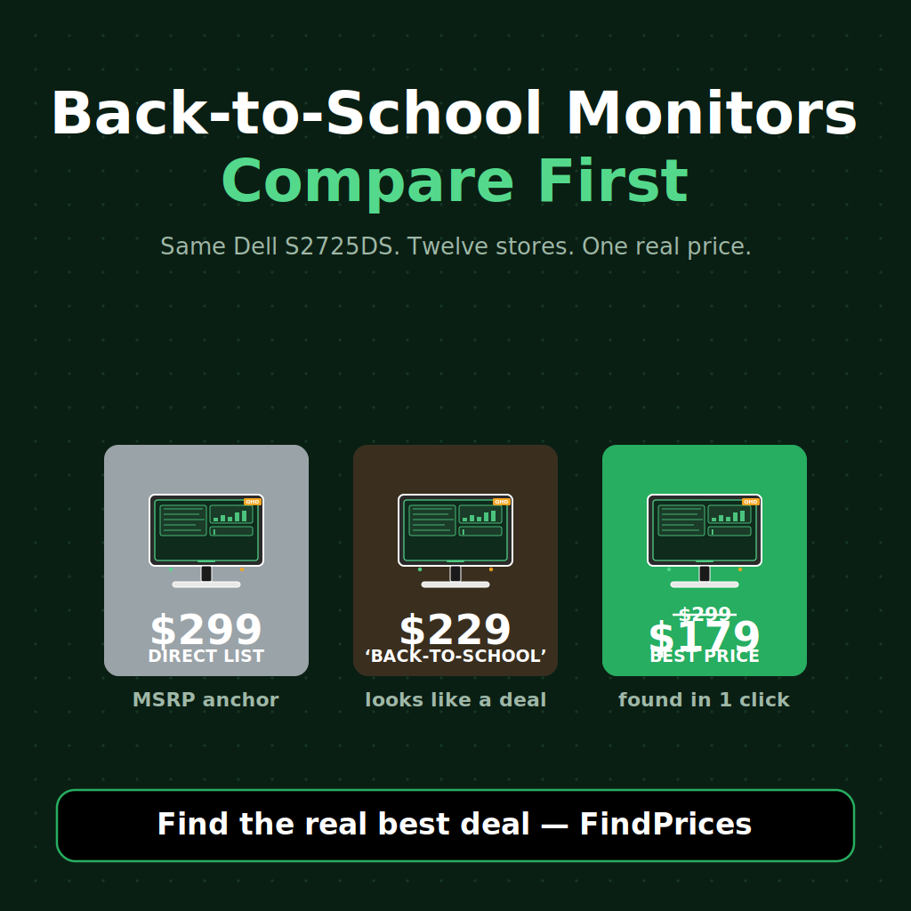 Back-to-School Dorm Monitor Price Comparison: How to Save 40% on a Dell S2725DS, LG 27GP850-B UltraGear, or Samsung ViewFinity S6 S60UA as the Post-Prime Day Back-to-School Dorm-Desk Marquee Takes the Friday Aisle